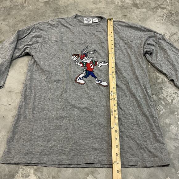 Vintage 90's Looney Tunes Bugs Bunny Football Gray 3/4 Sleeve Pullover Shirt LRG - Picture 5 of 8